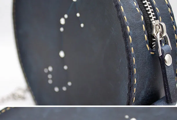 Handmade Leather round bag shoulder bag constellation women leather crossbody bag