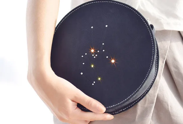 Handmade Leather round bag shoulder bag constellation women leather crossbody bag