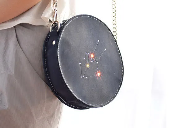 Handmade Leather round bag shoulder bag constellation women leather crossbody bag