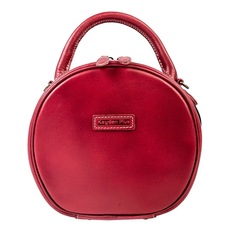 Handmade Leather Womens Round Handbag Circle Shoulder Bag Purse For Women
