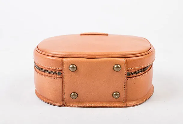 Handmade Leather Womens Round Handbag Circle Shoulder Bag Purse For Women