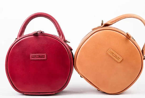 Handmade Leather Womens Round Handbag Circle Shoulder Bag Purse For Women