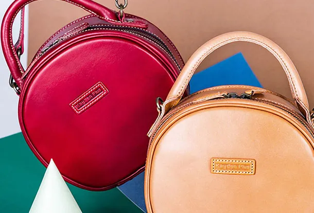Handmade Leather Womens Round Handbag Circle Shoulder Bag Purse For Women