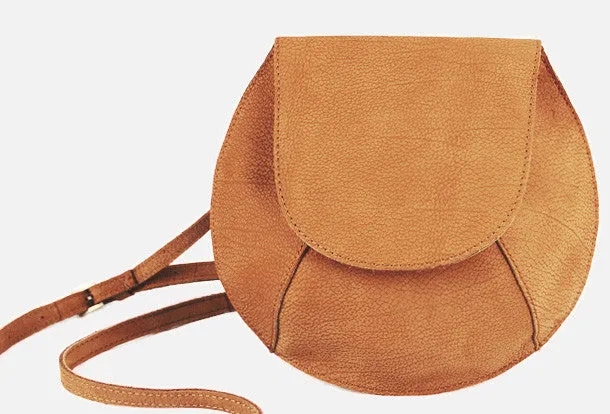 Handmade round cute leather minimalist crossbody Shoulder Bag for girl women