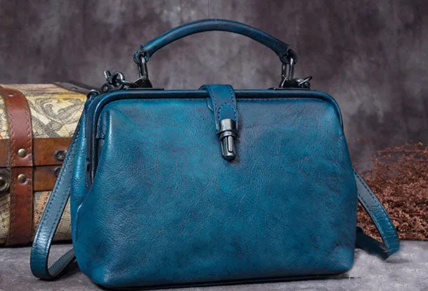 Handmade Tan Leather Handbag Vintage Doctor Bag Shoulder Bag Purse For Women