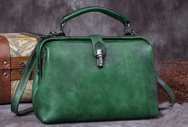 Handmade Tan Leather Handbag Vintage Doctor Bag Shoulder Bag Purse For Women