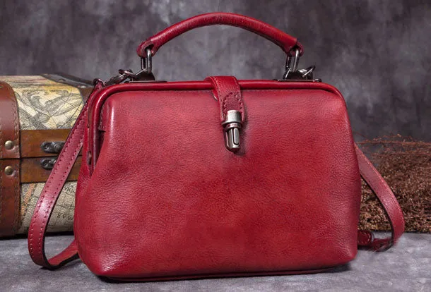 Handmade Tan Leather Handbag Vintage Doctor Bag Shoulder Bag Purse For Women