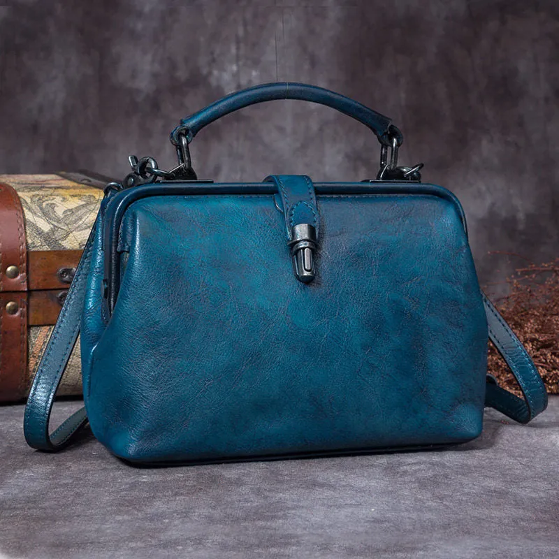 Handmade Tan Leather Handbag Vintage Doctor Bag Shoulder Bag Purse For Women