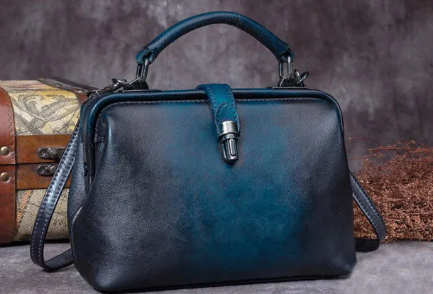 Handmade Tan Leather Handbag Vintage Doctor Bag Shoulder Bag Purse For Women