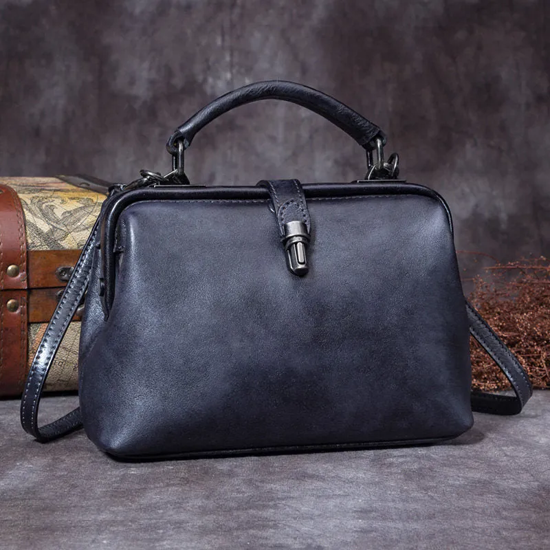 Handmade Tan Leather Handbag Vintage Doctor Bag Shoulder Bag Purse For Women