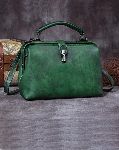 Handmade Tan Leather Handbag Vintage Doctor Bag Shoulder Bag Purse For Women