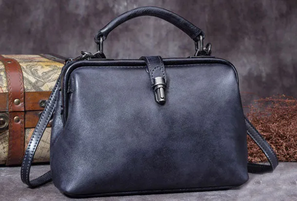 Handmade Tan Leather Handbag Vintage Doctor Bag Shoulder Bag Purse For Women