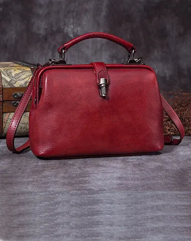Handmade Tan Leather Handbag Vintage Doctor Bag Shoulder Bag Purse For Women