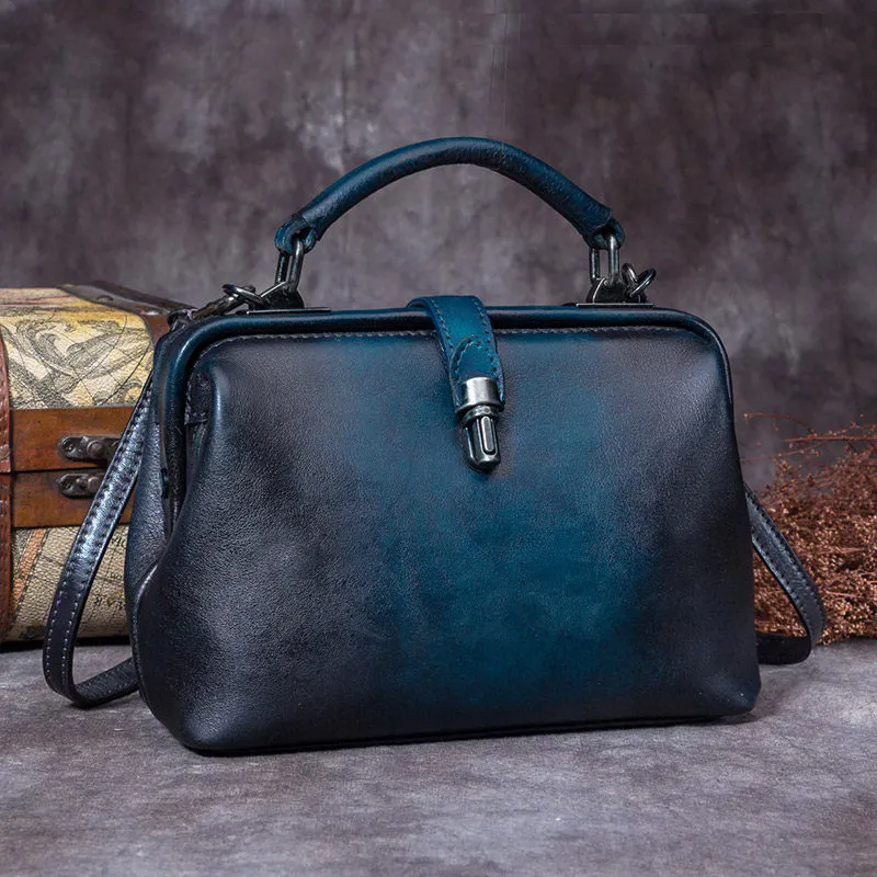 Handmade Tan Leather Handbag Vintage Doctor Bag Shoulder Bag Purse For Women