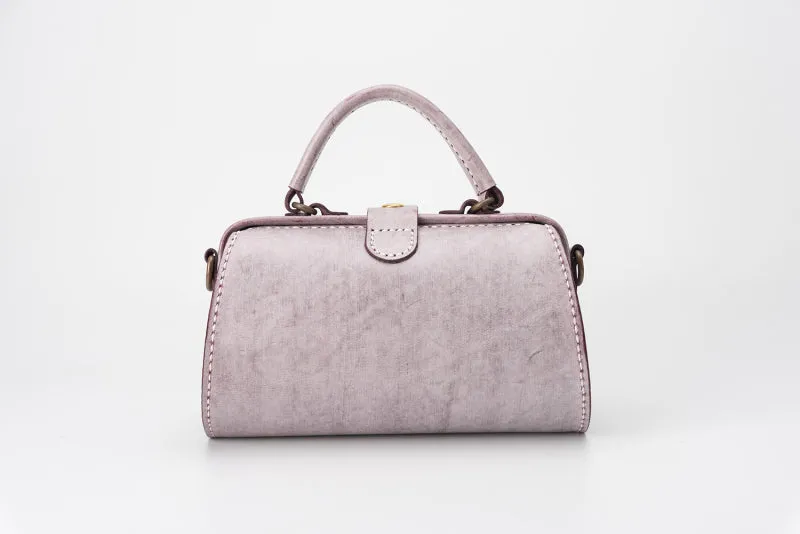 Handmade Womens Beige Leather Doctor Handbag Purse Small Side Bag Doctor Bags for Women