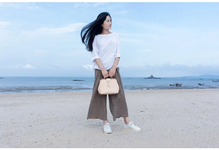 Handmade Womens Beige Leather doctor Handbag shoulder doctor bags Purse for women