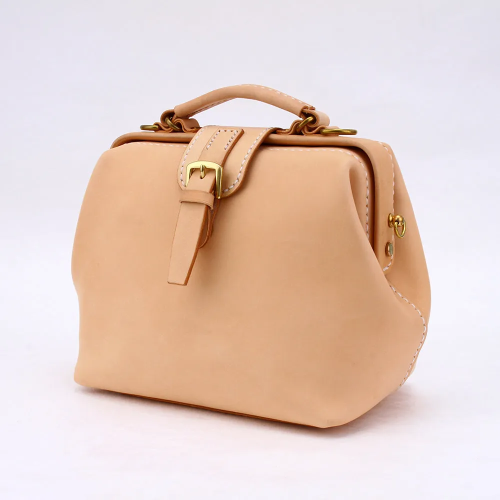 Handmade Womens Beige Leather doctor Handbag shoulder doctor bags Purse for women