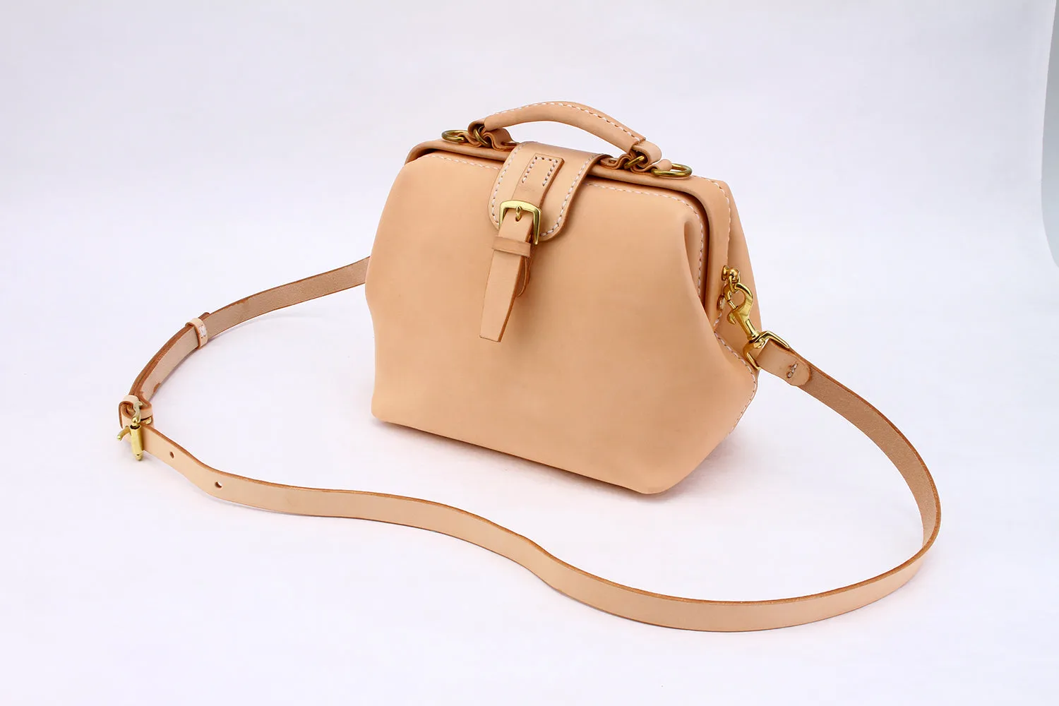 Handmade Womens Beige Leather doctor Handbag shoulder doctor bags Purse for women