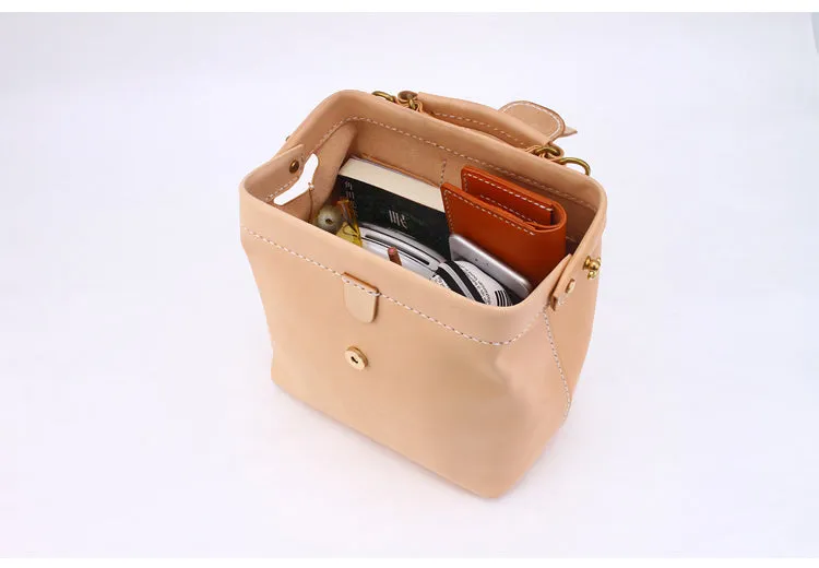 Handmade Womens Beige Leather doctor Handbag shoulder doctor bags Purse for women