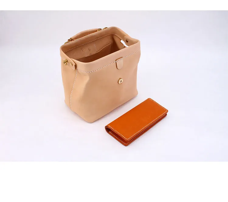 Handmade Womens Beige Leather doctor Handbag shoulder doctor bags Purse for women