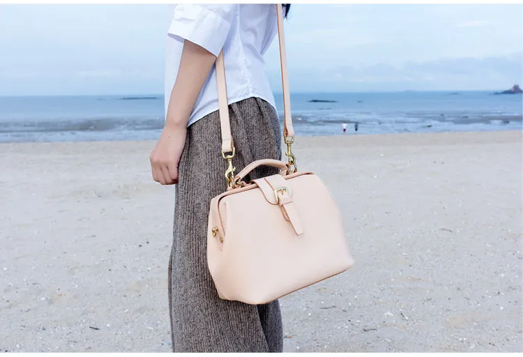Handmade Womens Beige Leather doctor Handbag shoulder doctor bags Purse for women