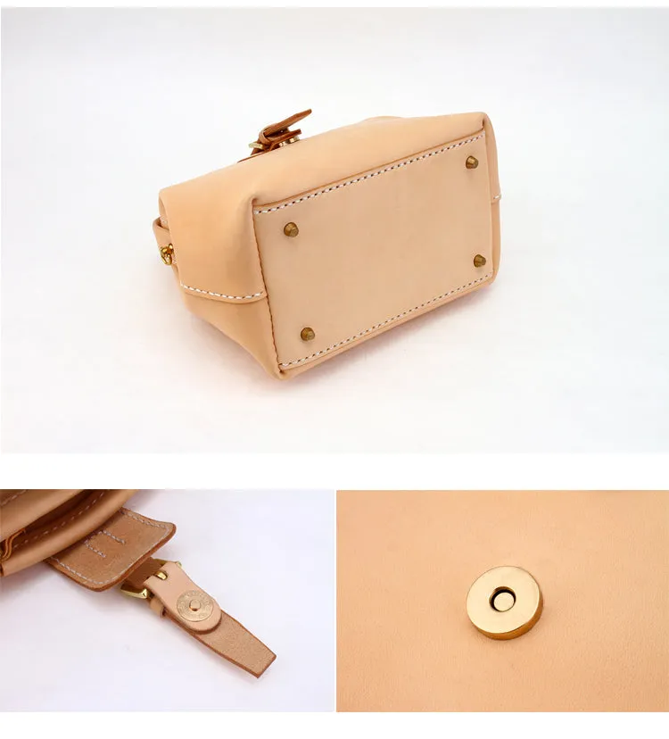 Handmade Womens Beige Leather doctor Handbag shoulder doctor bags Purse for women