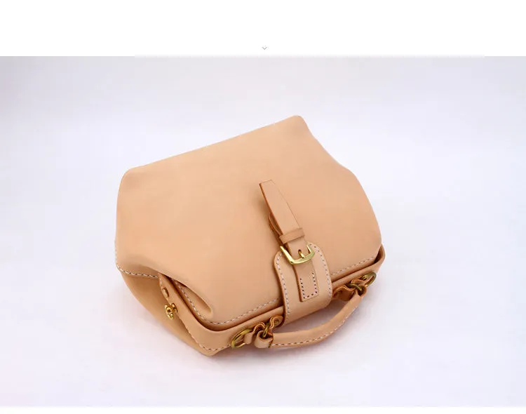 Handmade Womens Beige Leather doctor Handbag shoulder doctor bags Purse for women