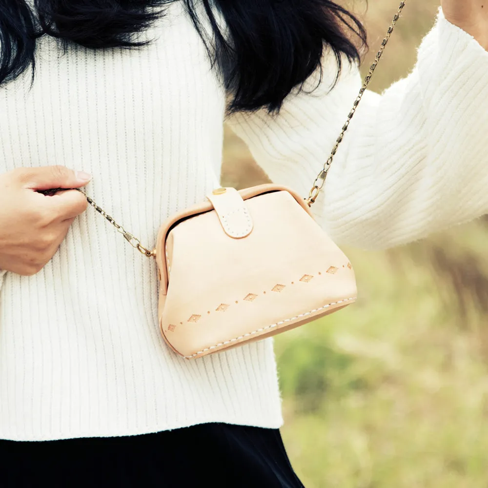 Handmade Womens Beige Leather Mini Doctor Handbag Purse Small Side Chain Bag Doctor Purse for Women