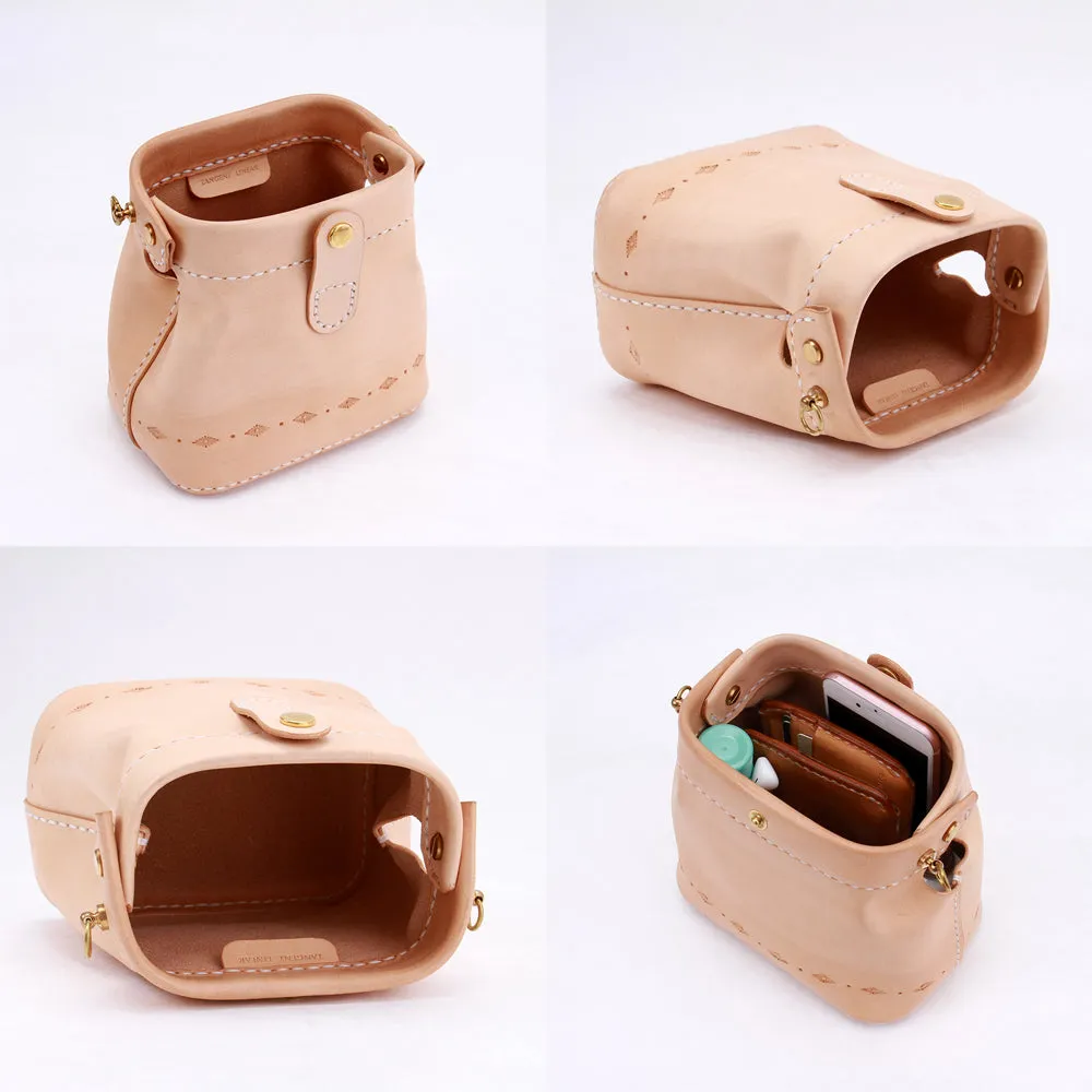 Handmade Womens Beige Leather Mini Doctor Handbag Purse Small Side Chain Bag Doctor Purse for Women
