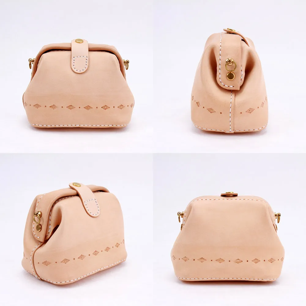 Handmade Womens Beige Leather Mini Doctor Handbag Purse Small Side Chain Bag Doctor Purse for Women