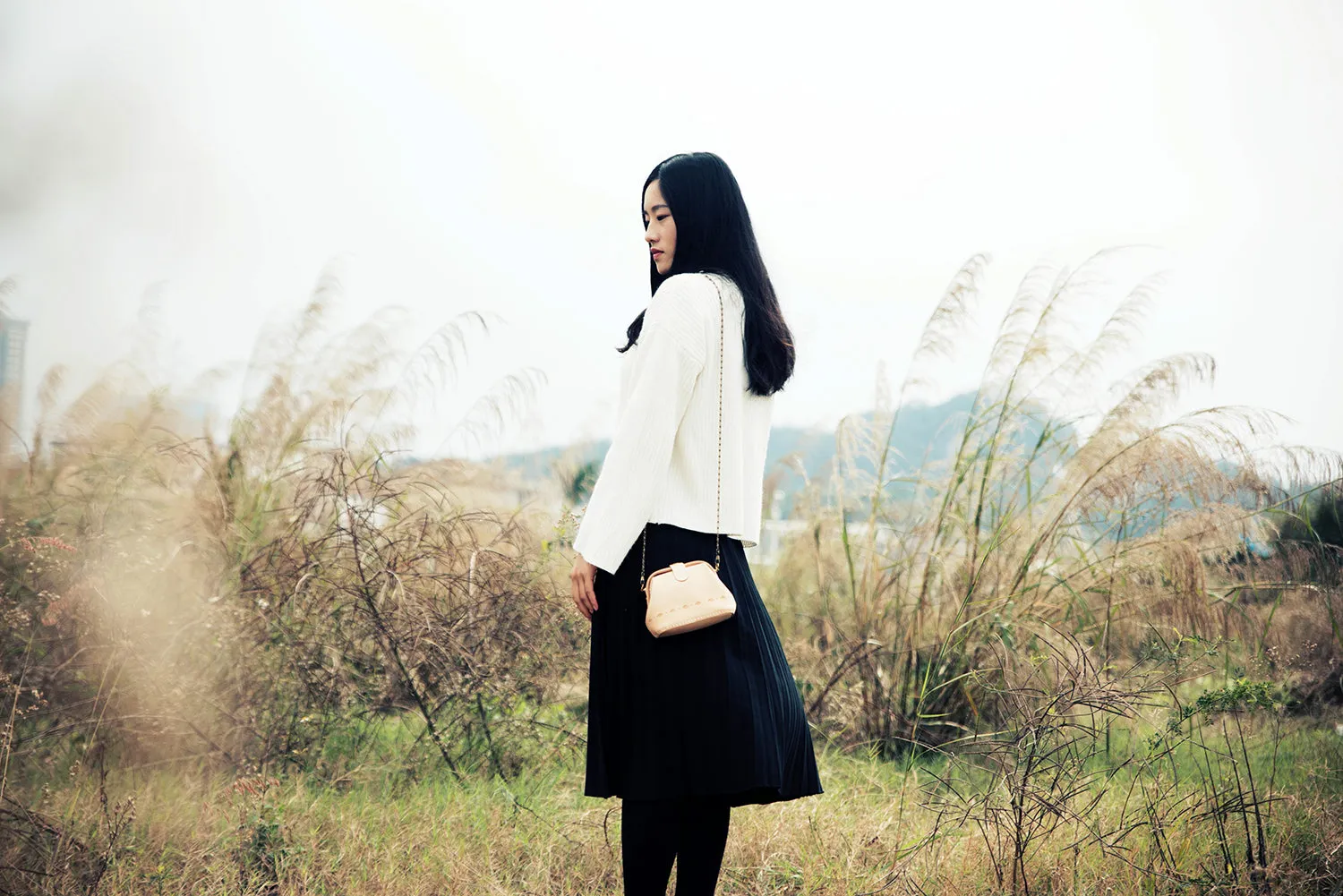 Handmade Womens Beige Leather Mini Doctor Handbag Purse Small Side Chain Bag Doctor Purse for Women