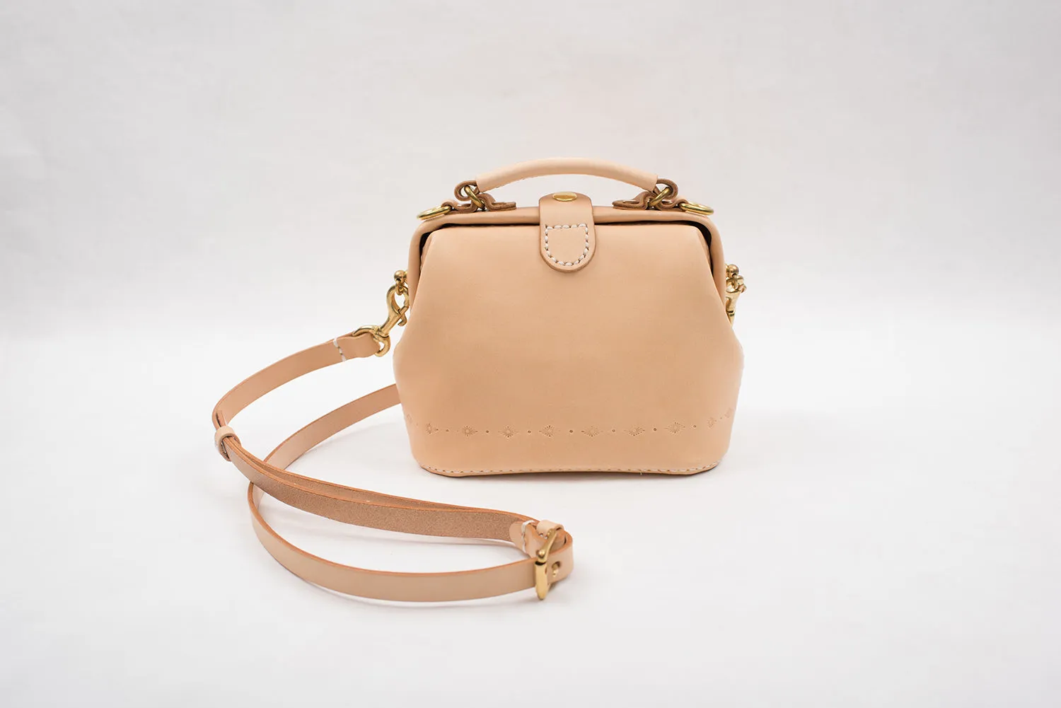 Handmade Womens Beige Leather Mini doctor Handbag shoulder doctor bags for women