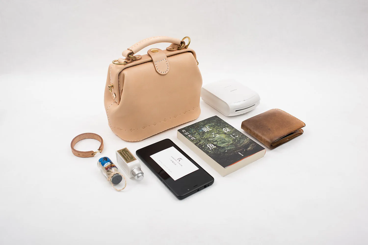 Handmade Womens Beige Leather Mini doctor Handbag shoulder doctor bags for women