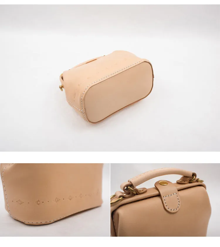 Handmade Womens Beige Leather Mini doctor Handbag shoulder doctor bags for women