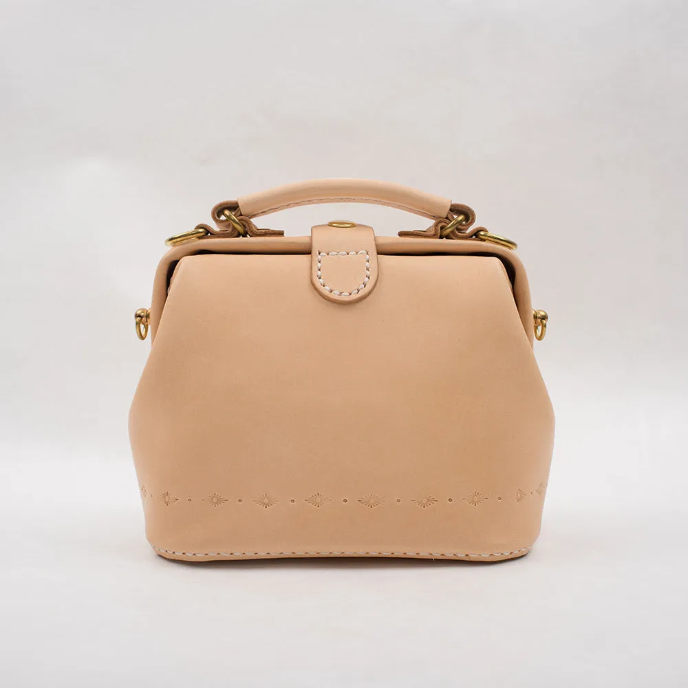 Handmade Womens Beige Leather Mini doctor Handbag shoulder doctor bags for women