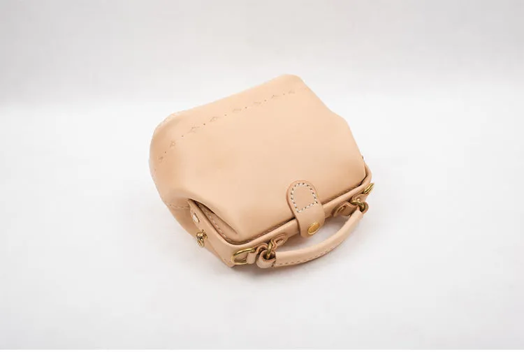Handmade Womens Beige Leather Mini doctor Handbag shoulder doctor bags for women