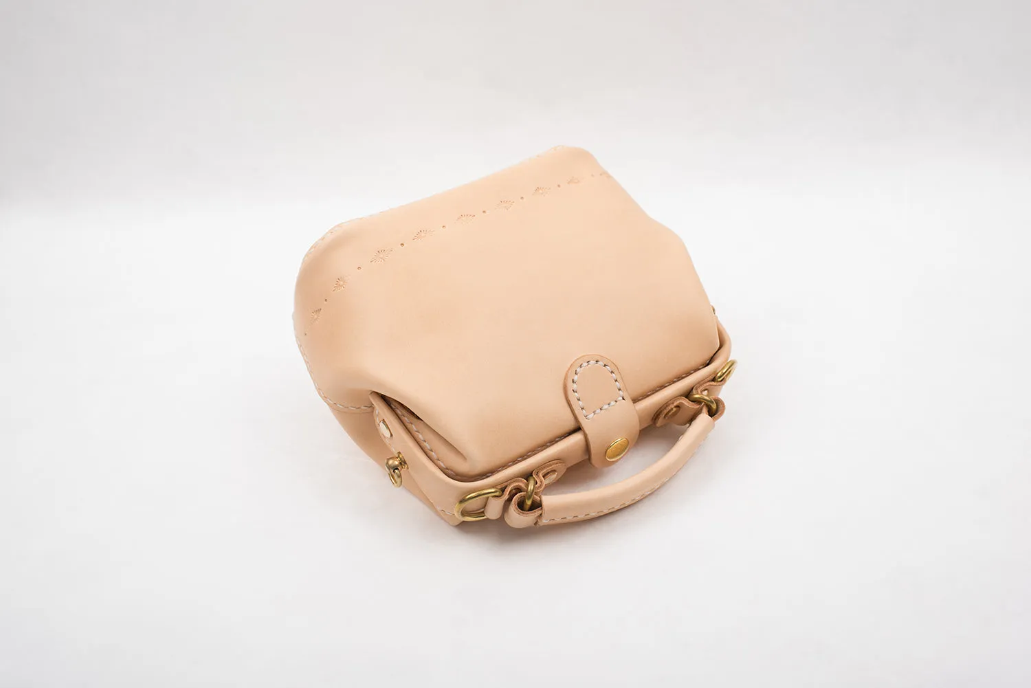 Handmade Womens Beige Leather Mini doctor Handbag shoulder doctor bags for women