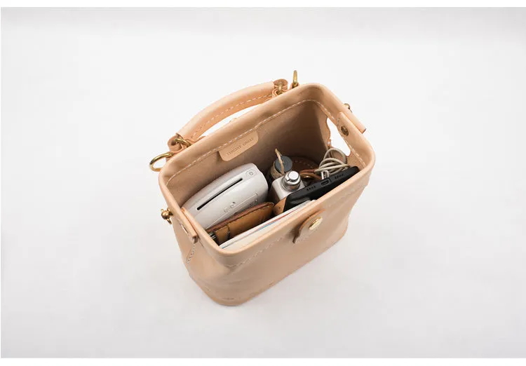 Handmade Womens Beige Leather Mini doctor Handbag shoulder doctor bags for women