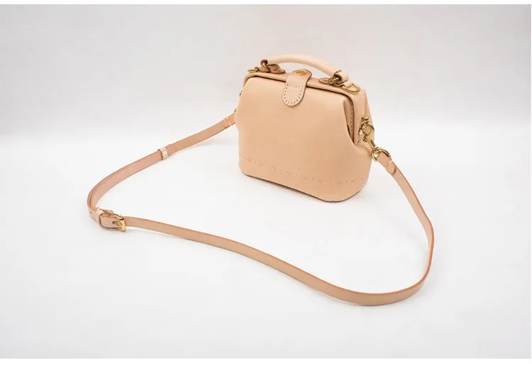 Handmade Womens Beige Leather Mini doctor Handbag shoulder doctor bags for women
