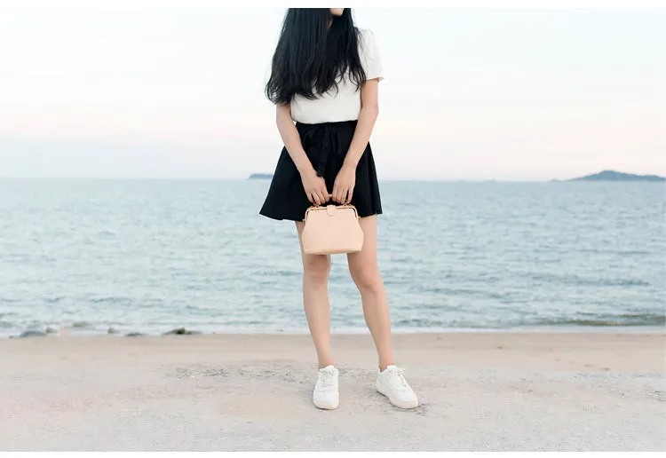Handmade Womens Beige Leather Mini doctor Handbag shoulder doctor bags for women