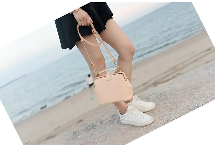Handmade Womens Beige Leather Mini doctor Handbag shoulder doctor bags for women