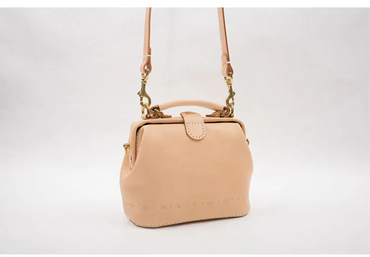 Handmade Womens Beige Leather Mini doctor Handbag shoulder doctor bags for women