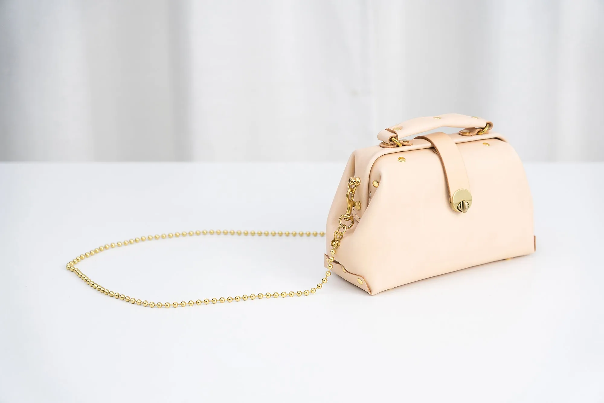 Handmade Womens Beige Small Leather Doctor Handbag Side Purse Doctor Purse for Women