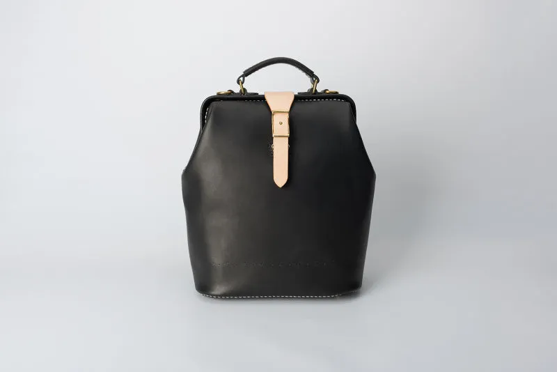 Handmade Womens Black Leather Doctor Backpack Purse Shoulder Doctor Handbag for Women