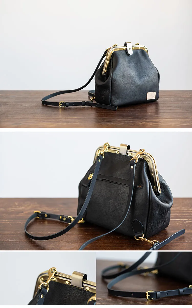 Handmade Womens Black Leather Doctor Backpack Purse Shoulder Doctor Handbag for Women