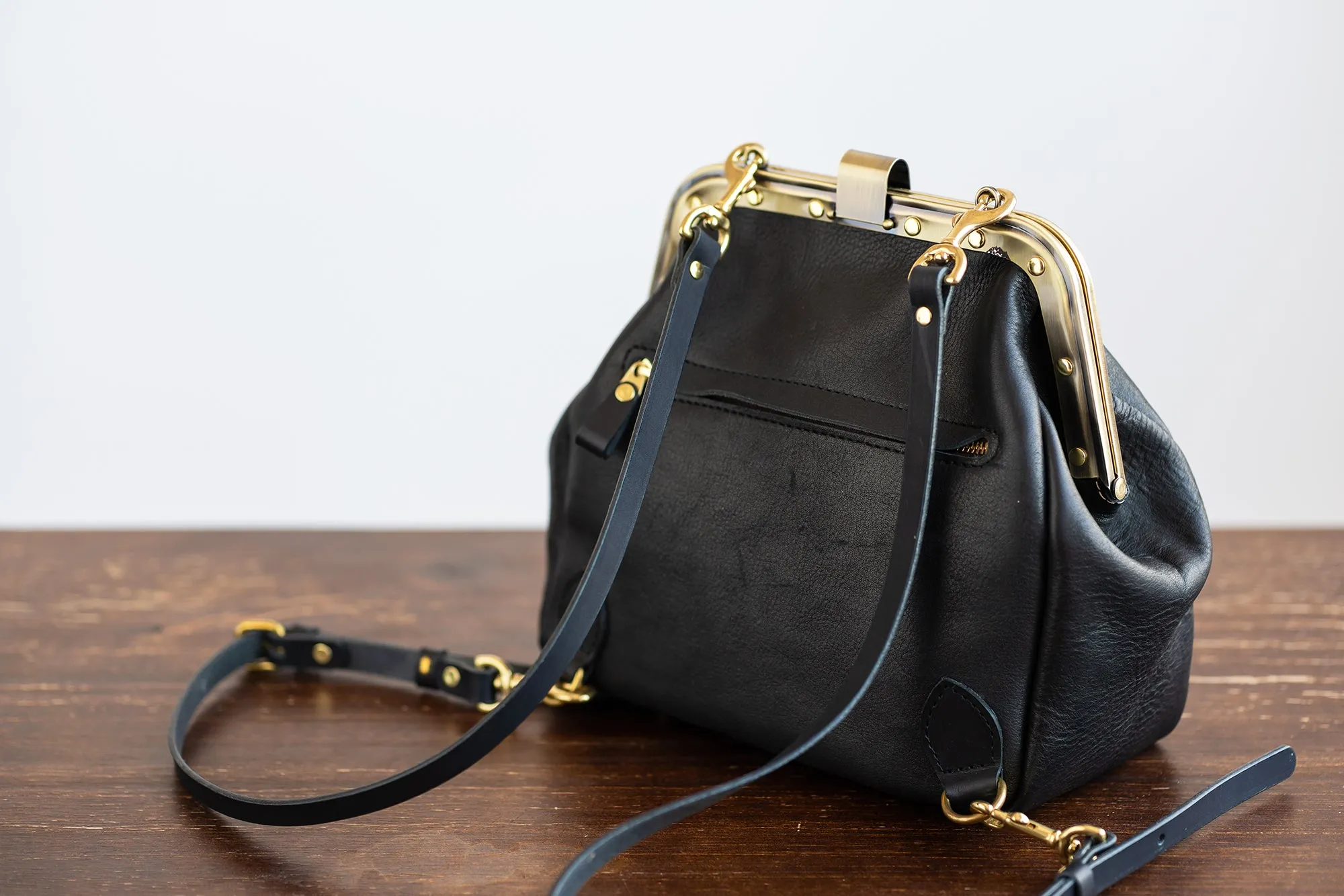 Handmade Womens Black Leather Doctor Backpack Purse Shoulder Doctor Handbag for Women