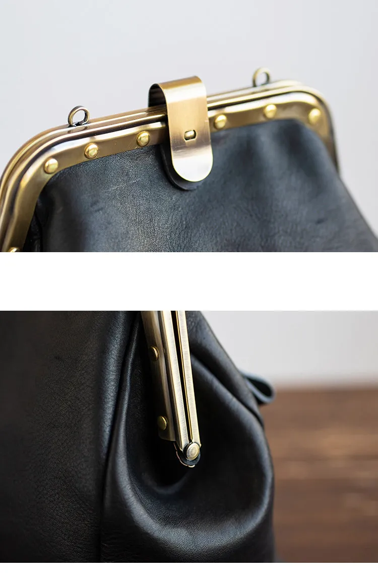 Handmade Womens Black Leather Doctor Backpack Purse Shoulder Doctor Handbag for Women
