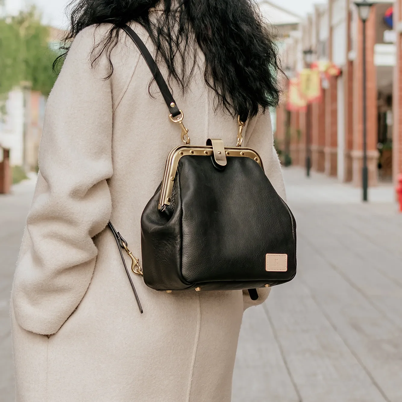 Handmade Womens Black Leather Doctor Backpack Purse Shoulder Doctor Handbag for Women