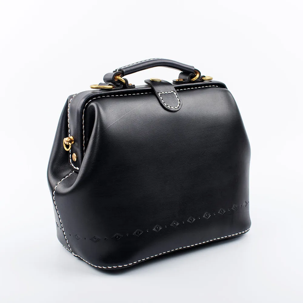 Handmade Womens Black Leather doctor Handbag shoulder doctor bags Purse for women
