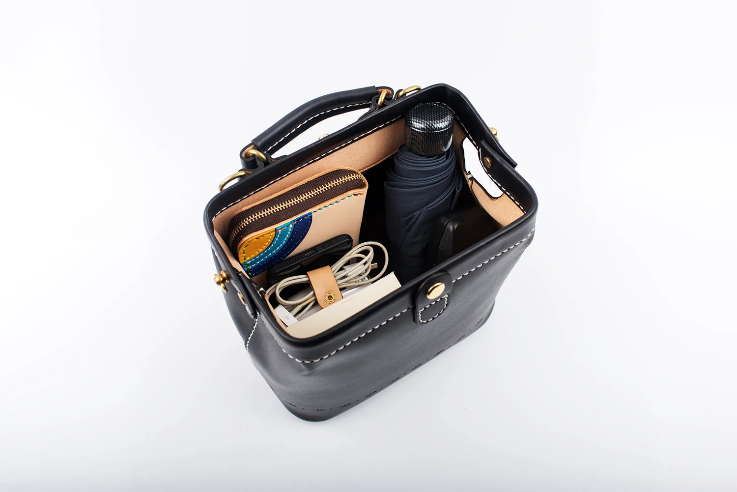 Handmade Womens Black Leather doctor Handbag shoulder doctor bags Purse for women